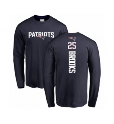 Football New England Patriots #25 Terrence Brooks Navy Blue Backer Long Sleeve T-Shirt