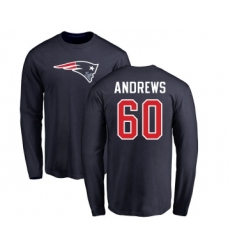 Football New England Patriots #60 David Andrews Navy Blue Name & Number Logo Long Sleeve T-Shirt