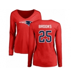 Football Women's New England Patriots #25 Terrence Brooks Red Name & Number Logo Slim Fit Long Sleeve T-Shirt