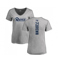 Football Women's Los Angeles Rams #34 Malcolm Brown Ash Backer V-Neck T-Shirt