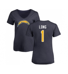 Football Women's Los Angeles Chargers #1 Ty Long Navy Blue Name & Number Logo T-Shirt