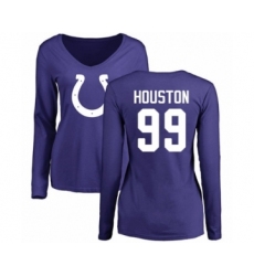 Football Women's Indianapolis Colts #99 Justin Houston Royal Blue Name & Number Logo Long Sleeve T-Shirt