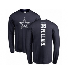 Football Dallas Cowboys #36 Tony Pollard Navy Blue Backer Long Sleeve T-Shirt