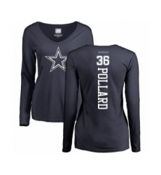 Football Women's Dallas Cowboys #36 Tony Pollard Navy Blue Backer Slim Fit Long Sleeve T-Shirt