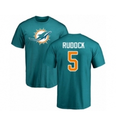 Football Miami Dolphins #5 Jake Rudock Aqua Green Name & Number Logo T-Shirt