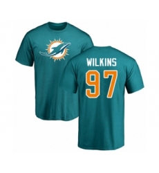 Football Miami Dolphins #97 Christian Wilkins Aqua Green Name & Number Logo T-Shirt