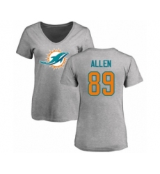 Football Women's Miami Dolphins #89 Dwayne Allen Ash Name & Number Logo T-Shirt