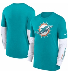 Men's Miami Dolphins Heather Aqua Slub Fashion Long Sleeve T Shirt