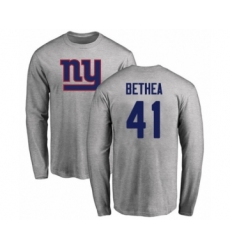 Football New York Giants #41 Antoine Bethea Ash Name & Number Logo Long Sleeve T-Shirt