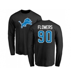 Football Detroit Lions #90 Trey Flowers Black Name & Number Logo Long Sleeve T-Shirt