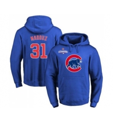 Cubs #31 Greg Maddux Blue 2016 World Series Champions Primary Logo Pullover MLB Hoodie