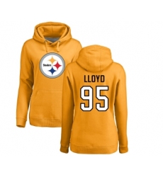 Football Women's Pittsburgh Steelers #95 Greg Lloyd Gold Name & Number Logo Pullover Hoodie