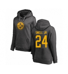 Women's Pittsburgh Steelers #24 Benny Snell Jr. Ash One Color Pullover Hoodie