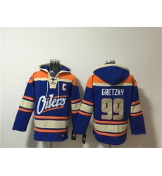Men's Edmonton Oilers #99 Wayne Gretzky Blue Lace-Up Pullover Hoodie
