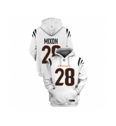 Men's Cincinnati Bengals #28 Joe Mixon 2021 White Pullover Football Hoodie
