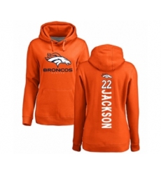 Football Women's Denver Broncos #22 Kareem Jackson Orange Name & Number Logo Pullover Hoodie