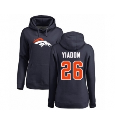 Football Women's Denver Broncos #26 Isaac Yiadom Navy Blue Name & Number Logo Pullover Hoodie