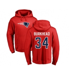Football New England Patriots #34 Rex Burkhead Red Name & Number Logo Pullover Hoodie