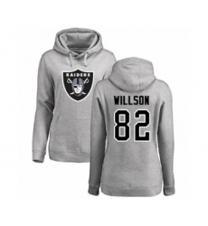 Football Women's Oakland Raiders #82 Luke Willson Ash Name & Number Logo Pullover Hoodie