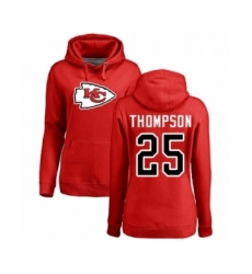 Football Women's Kansas City Chiefs #25 Darwin Thompson Red Name & Number Logo Pullover Hoodie