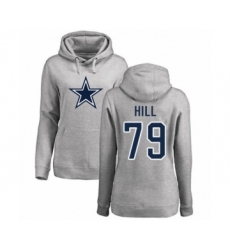 Football Women's Dallas Cowboys #79 Trysten Hill Ash Name & Number Logo Pullover Hoodie