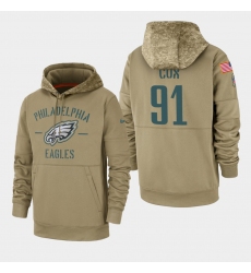 Men's Philadelphia Eagles #91 Fletcher Cox 2019 Salute to Service Sideline Therma Pullover Hoodie - Tan