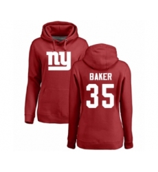 Football Women's New York Giants #35 Deandre Baker Red Name & Number Logo Pullover Hoodie