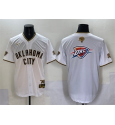 Men's Oklahoma City Thunder Team Big Logo White Gold 2025 Finals Vapor Stitched Baseball Jersey