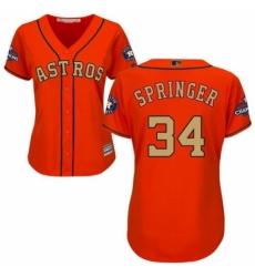 Women's Majestic Houston Astros #34 Nolan Ryan Authentic Orange Alternate 2018 Gold Program Cool Base MLB Jersey