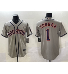 Men's Houston Astros #1 Carlos Correa Gray Cool Base Stitched Jersey