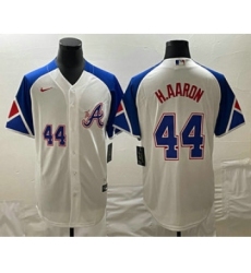 Mens Atlanta Braves #44 Hank Aaron Number White 2023 City Connect Cool Base Stitched Jersey