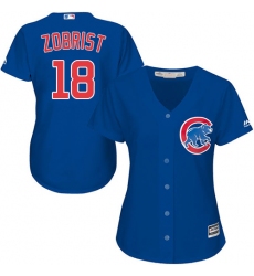Women's Majestic Chicago Cubs #18 Ben Zobrist Authentic Royal Blue Alternate MLB Jersey