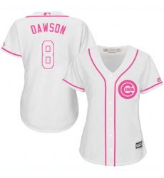 Women's Majestic Chicago Cubs #8 Andre Dawson Replica White Fashion MLB Jersey