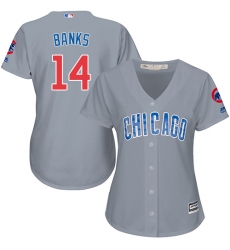Women's Majestic Chicago Cubs #14 Ernie Banks Authentic Grey Road MLB Jersey