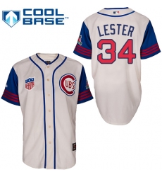 Men's Majestic Chicago Cubs #34 Jon Lester Replica Cream/Blue 1942 Turn Back The Clock MLB Jersey