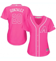 Women's Majestic Arizona Diamondbacks #20 Luis Gonzalez Replica Pink Fashion MLB Jersey