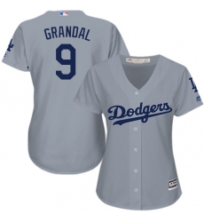 Women's Majestic Los Angeles Dodgers #9 Yasmani Grandal Authentic Grey Road Cool Base MLB Jersey