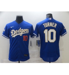 Men's Nike Los Angeles Dodgers #10 Justin Turner Blue Elite Game Champions Authentic Jersey