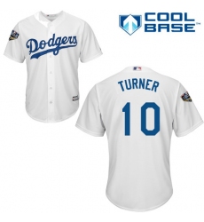 Youth Majestic Los Angeles Dodgers #10 Justin Turner Authentic White Home Cool Base 2018 World Series MLB Jersey