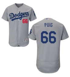 Men's Majestic Los Angeles Dodgers #66 Yasiel Puig Gray Alternate Road Flexbase Authentic Collection MLB Jersey