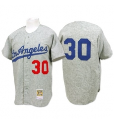Men's Mitchell and Ness 1963 Los Angeles Dodgers #30 Maury Wills Authentic Grey Throwback MLB Jersey