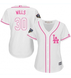 Women's Majestic Los Angeles Dodgers #30 Maury Wills Authentic White Fashion Cool Base 2018 World Series MLB Jersey