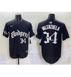 Men's Los Angeles Dodgers #34 Fernando Valenzuela Black 2025 LA Gothic Style With 2024 World Series Champions Vapor Premier Limited Stitched Baseball Jerse
