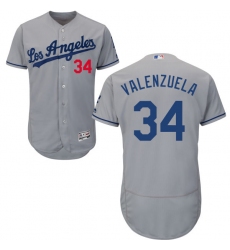 Men's Majestic Los Angeles Dodgers #34 Fernando Valenzuela Grey Flexbase Authentic Collection MLB Jersey