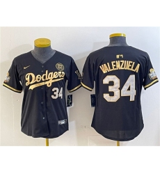 Women's Los Angeles Dodgers #34 Fernando Valenzuela Black Gold 2024 World Series With Fernando Vapor Limited Stitched Baseball Jersey(Run Small)