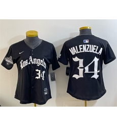 Youth Los Angeles Dodgers #34 Fernando Valenzuela Black 2025 World Series Champions LA Gothic Edition Limited Stitched Baseball Jersey