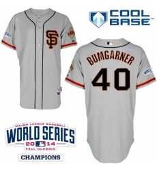 Youth Majestic San Francisco Giants #40 Madison Bumgarner Replica Grey Road 2 Cool Base w/2014 World Series Patch MLB Jersey