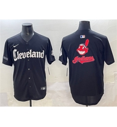 Men's Cleveland Guardians Team Big Logo Black Gothic Vapor Premier Limited Stitched Baseball Jersey