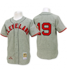 Men's Mitchell and Ness Cleveland Indians #19 Bob Feller Authentic Grey Throwback MLB Jersey