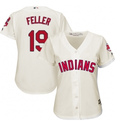 Women's Majestic Cleveland Indians #19 Bob Feller Authentic Cream Alternate 2 Cool Base MLB Jersey